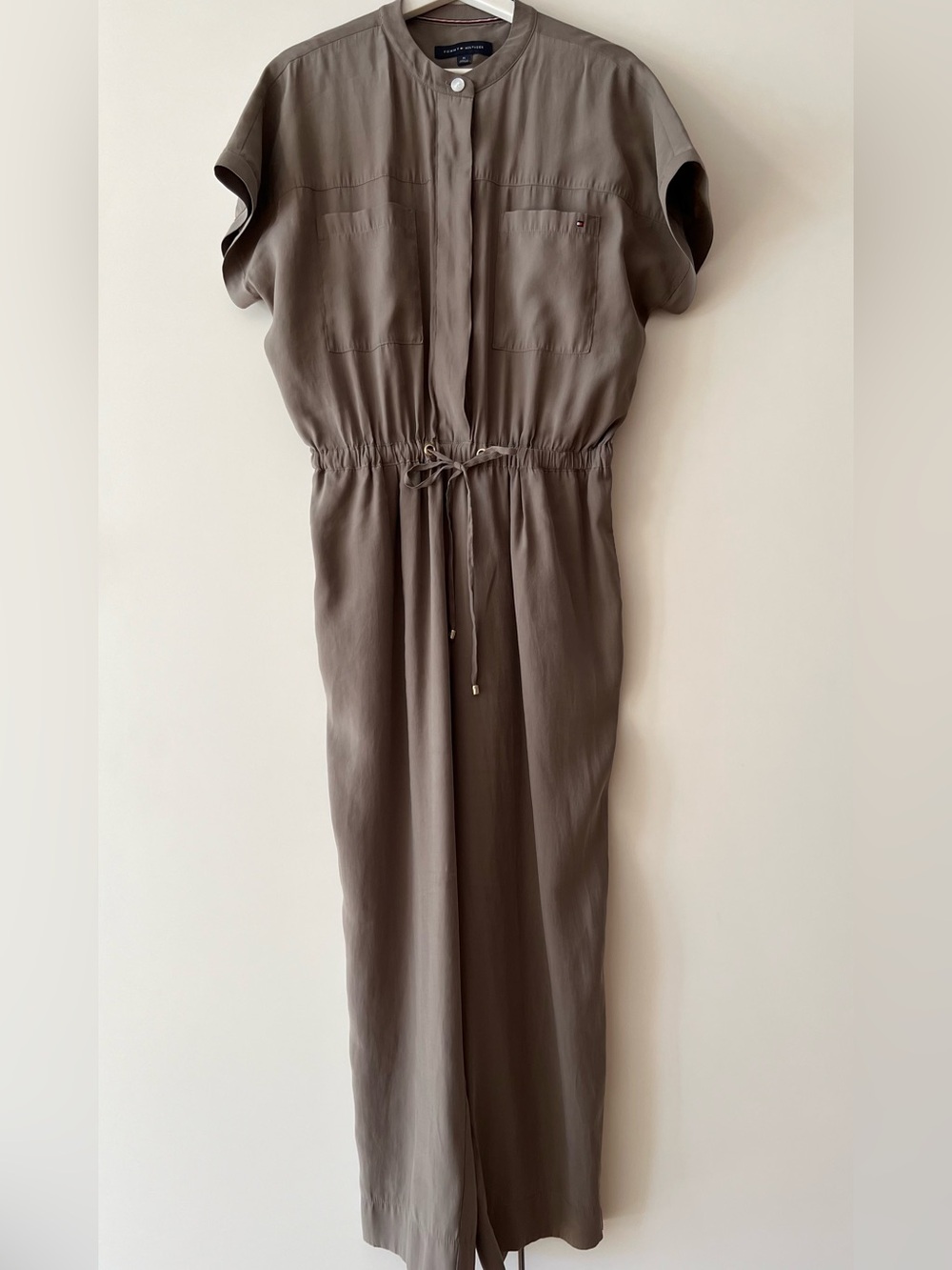 Tommy Hilfiger Taupe Drawstring Waist Maxi Dress